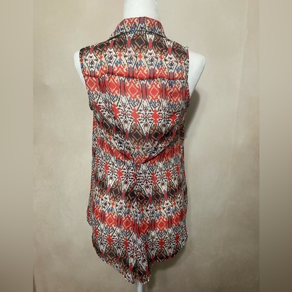 Sans Souci women's S semi sheer sleeveless artsy boho print button back top GUC - Picture 5 of 7